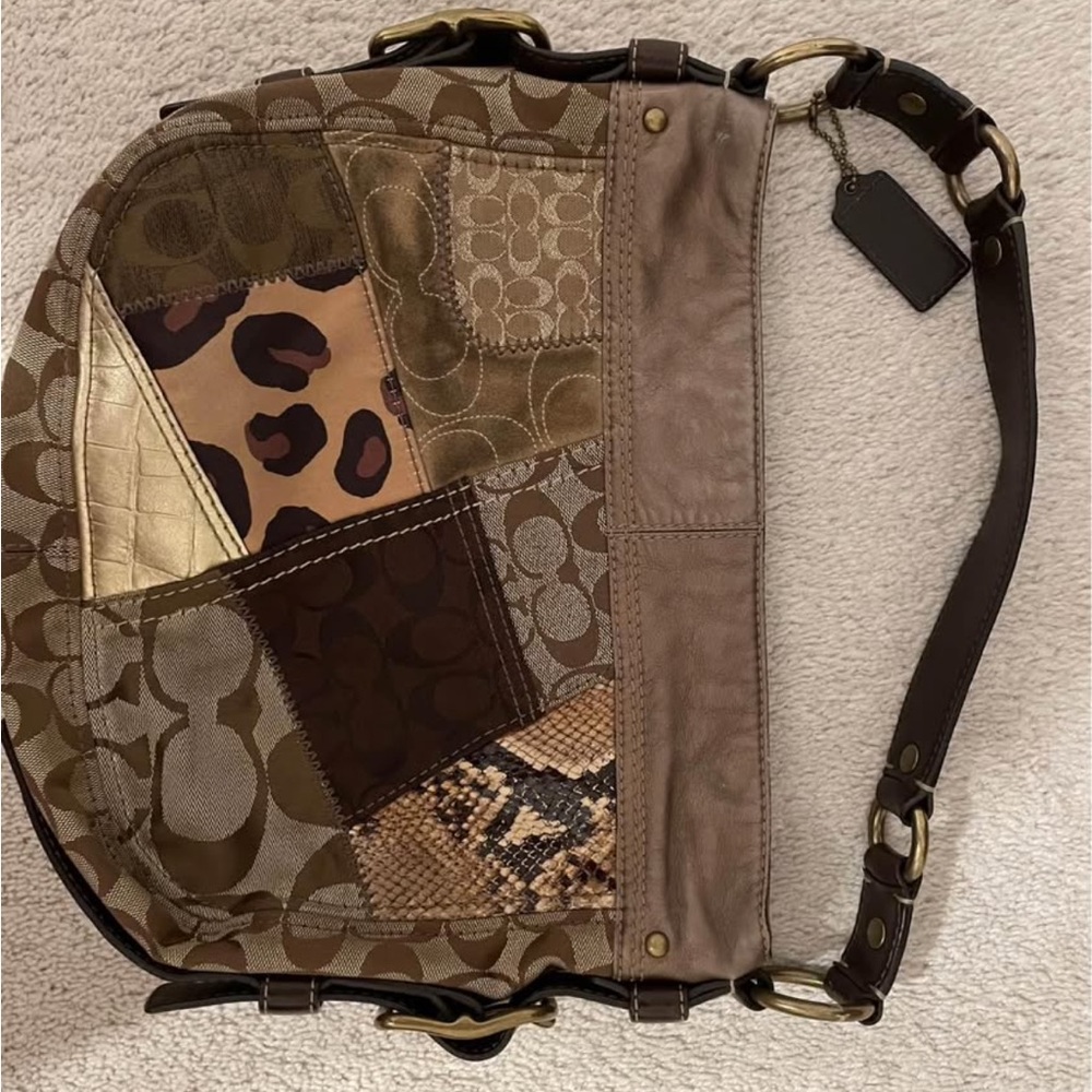 Coach Small Shoulder Bag with Pink Interior and Brown Exterior